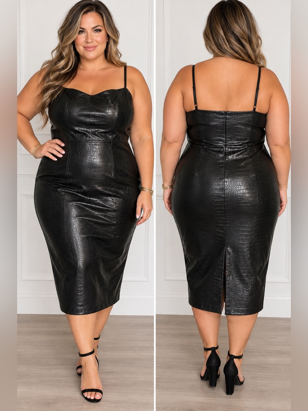ELOQUII Faux Leather Column Dress with Croc Embossing